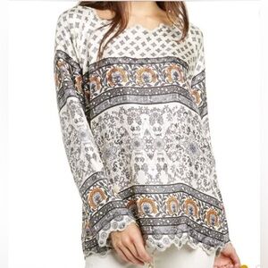 Johnny Was Rio Silk Twill Embroidered Hem Tunic M